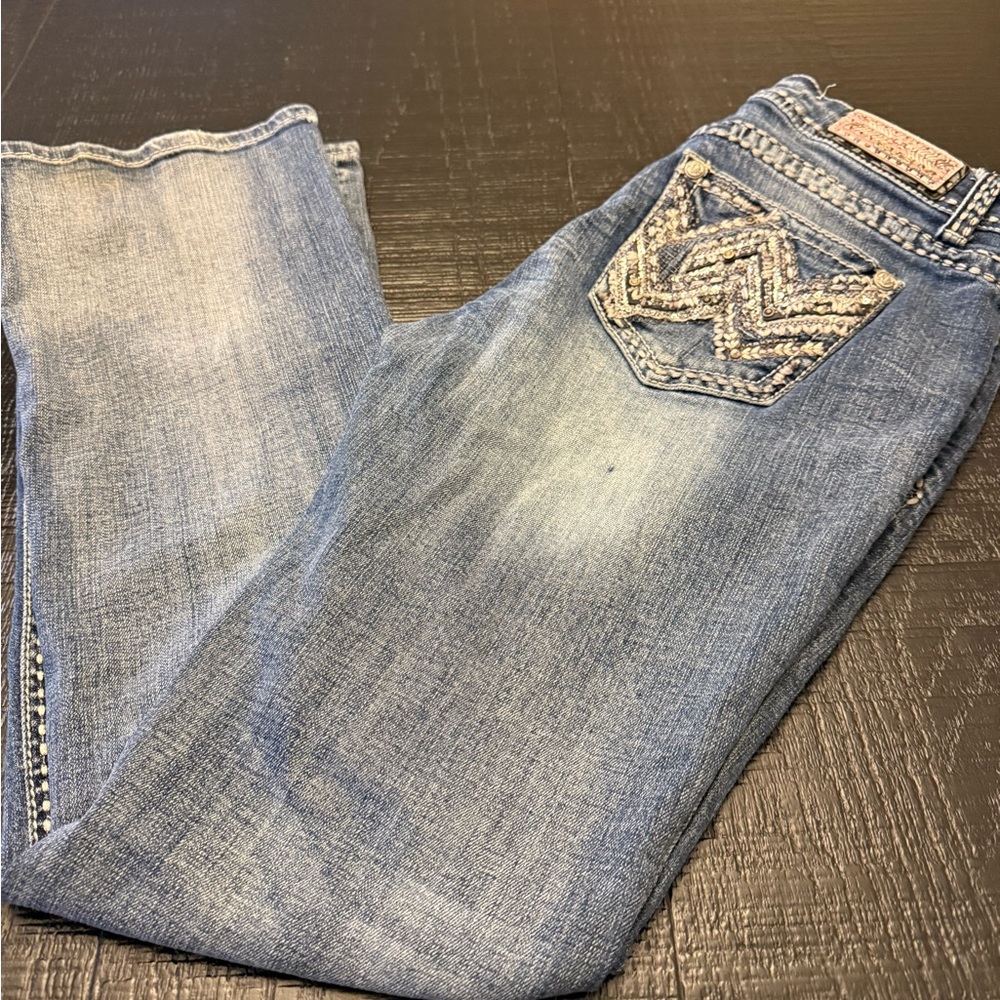 Grace Women's Light Blue Boot Cut Jeans with Patterned Pocket